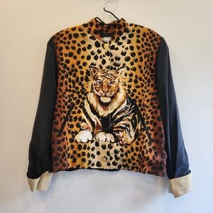 Diane Gilman 100% Silk Button Up Tiger Blouse